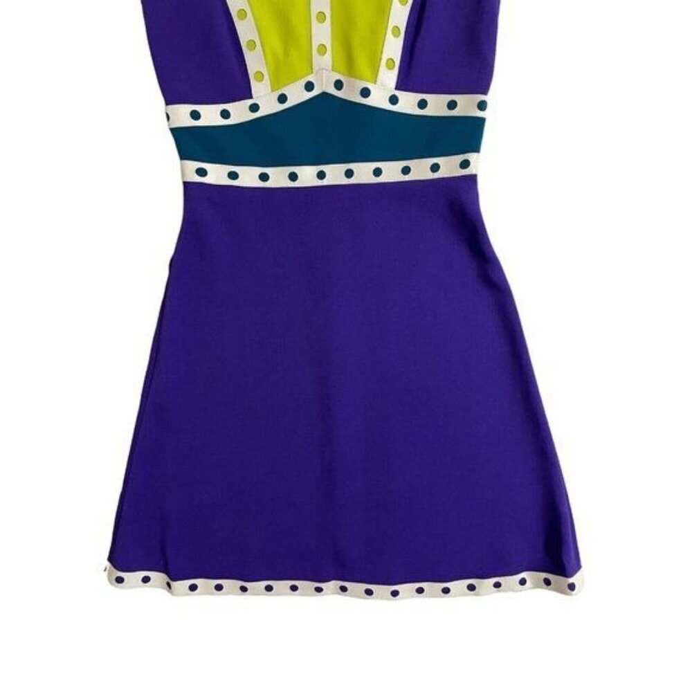 M Missoni Mini Skater Dress Neon Yellow Purple Leather Trim 36 IT 2 US NWT - Picture 6 of 12
